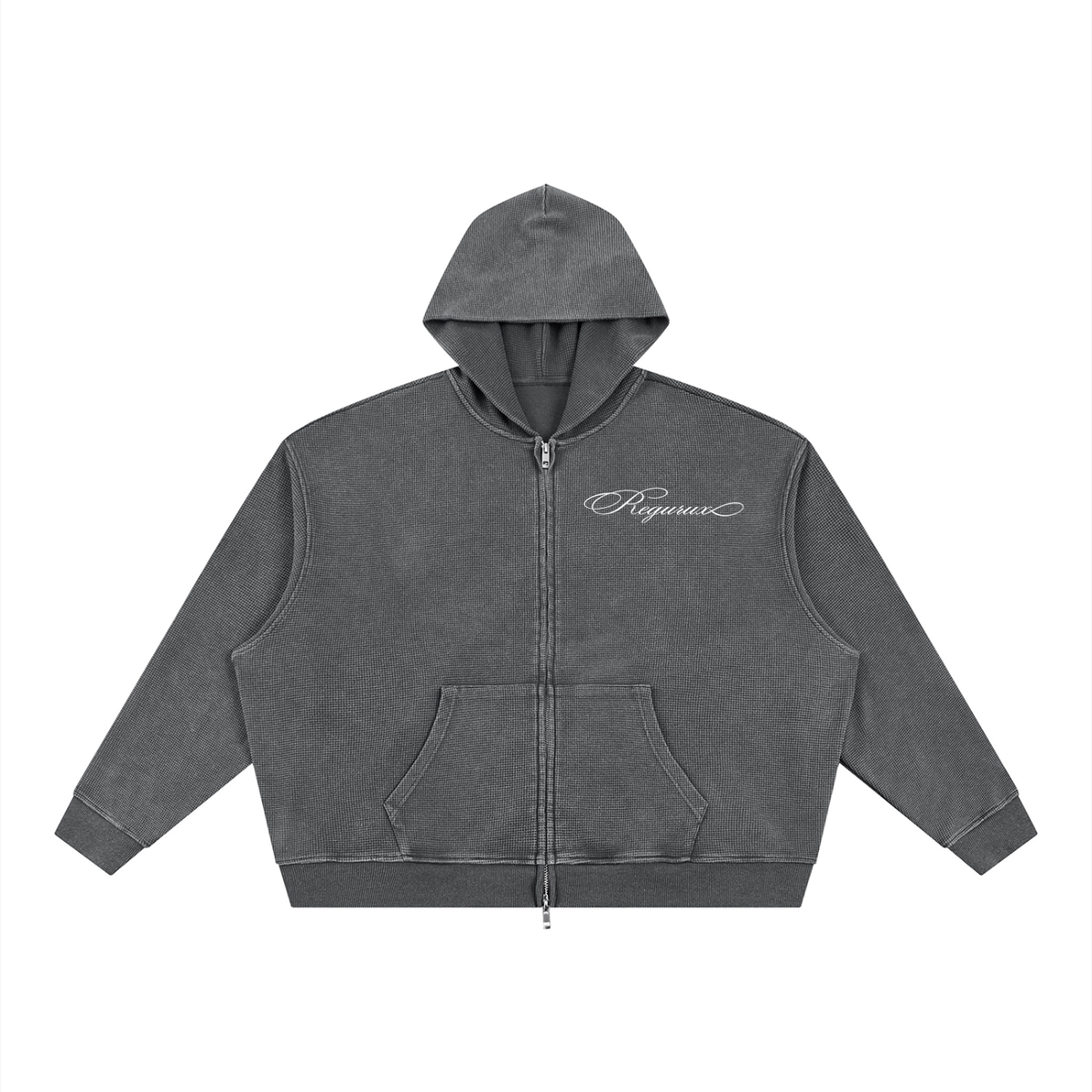 Unisex Vintage Wash Boxy Waffle Full Zip Hoodie